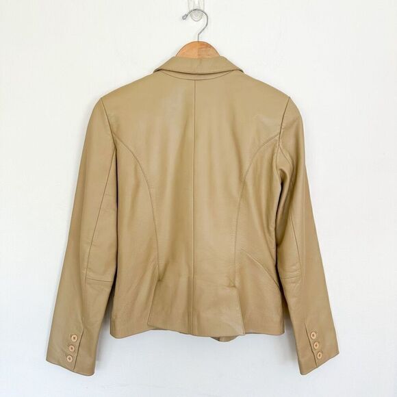 Vakko VS2 Women’s Vintage Cream Tan Lamb Leather 3 button Moto Blazer Coat - Picture 2 of 12